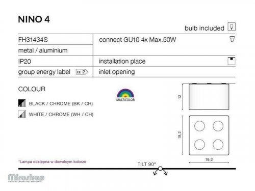 Потолочный светильник Azzardo AZ1387 Nino 4 (white/aluminium) (FH31434S-WH-ALU) (16027)