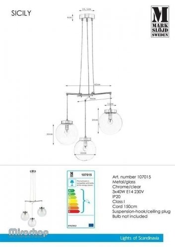 Підвісний світильник Markslojd 107015 SICILY (97007) 