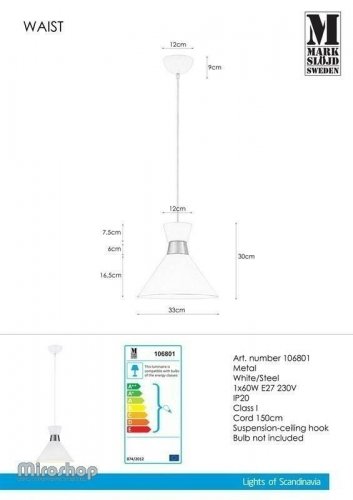 Подвесной  светильник  Markslojd  106801  WAIST  (94454)