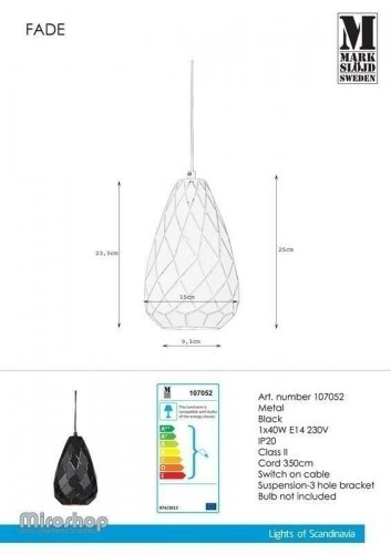 Подвесной светильник Markslojd 107052 FADE (97010)