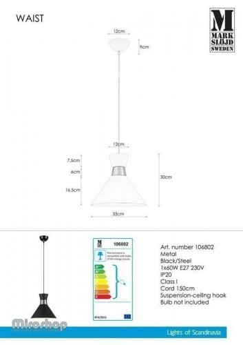 Подвесной светильник Markslojd 106802 WAIST (94455)