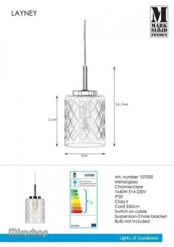 Подвесной светильник Markslojd 107050 LAYNEY (96985)